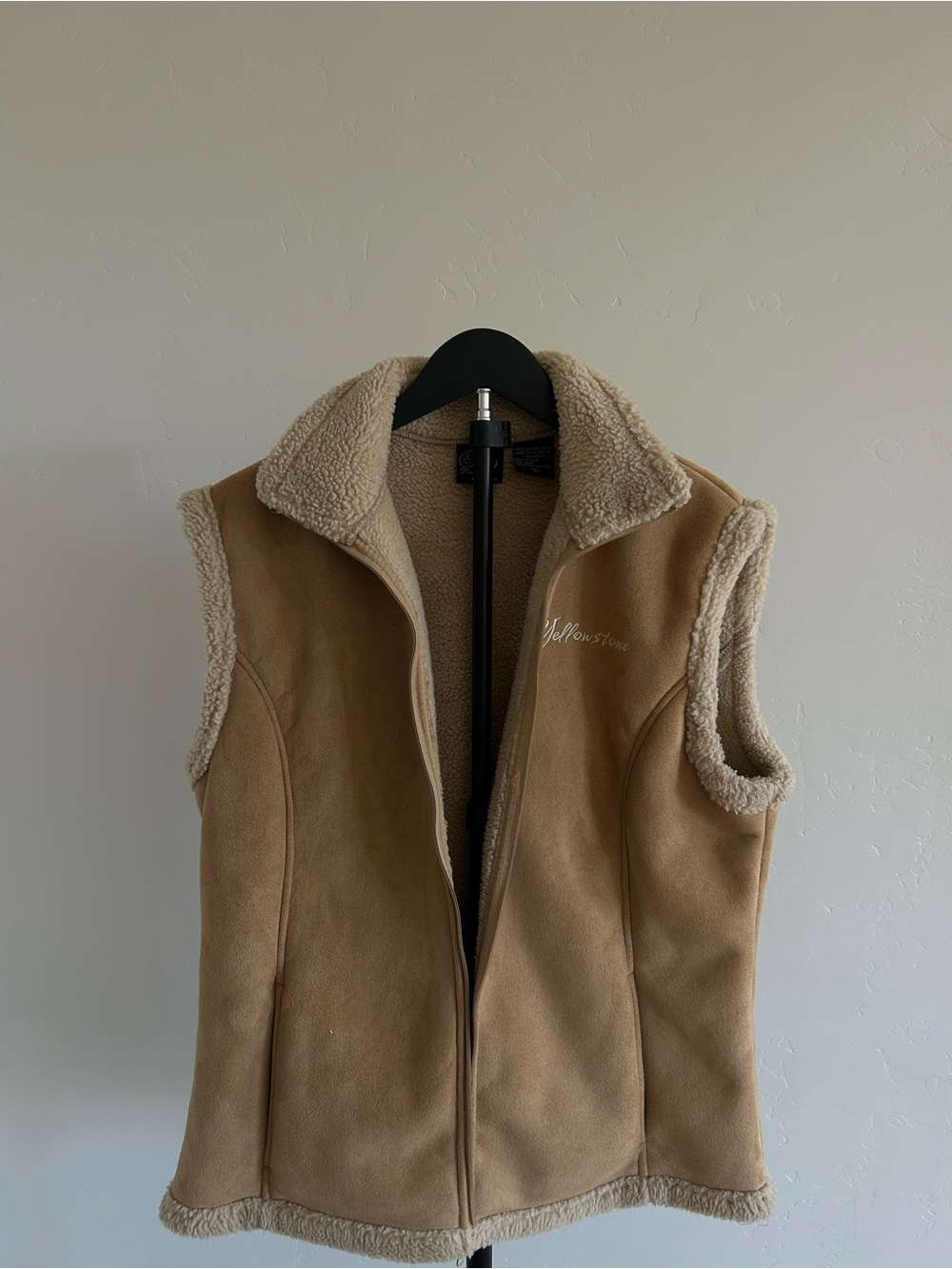 Womens Tan Faux-Shearling Vest